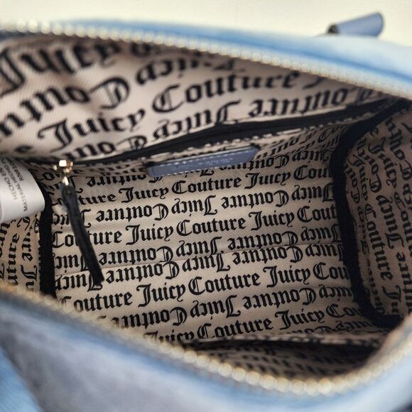 Juicy Couture Bag Obsession Satchel Slate Blue Velvet Rhinestones Purse Handbag - Picture 12 of 14